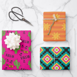Farbiges mexikanisches Fiesta-Muster Geschenkpapier Set