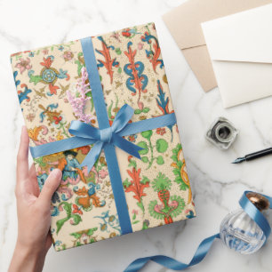Farbiges mittelalterliches Blumenmuster Papier Geschenkpapier