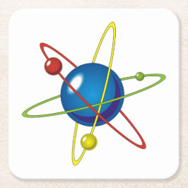 Farbiges Modell des Atom Rechteckiger Pappuntersetzer