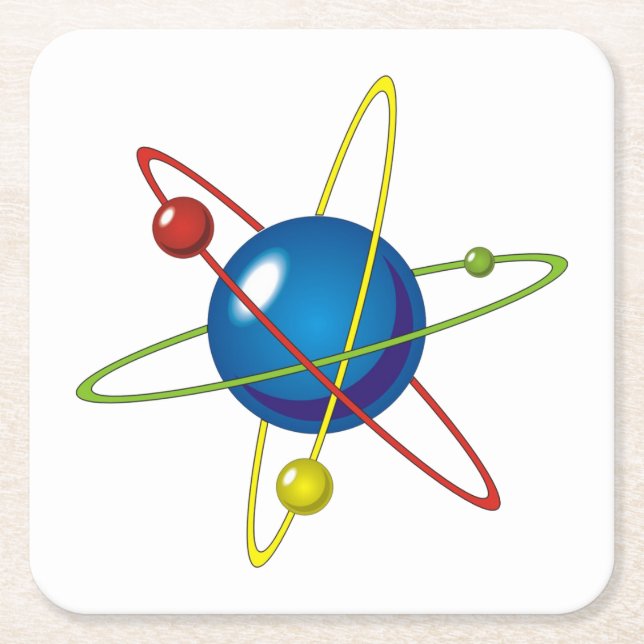 Farbiges Modell des Atom Rechteckiger Pappuntersetzer (Vorderseite)