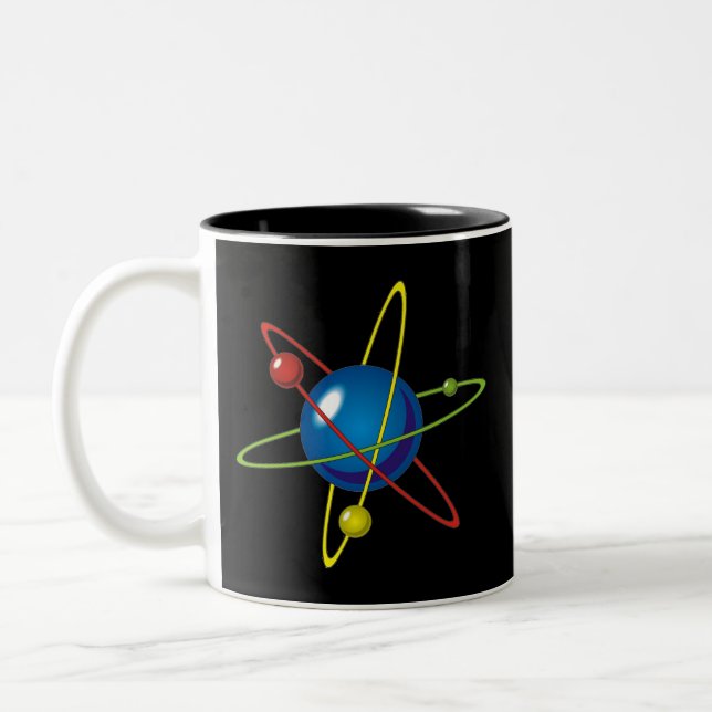 Farbiges Modell des Atom Zweifarbige Tasse (Links)