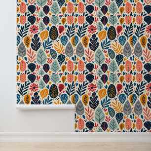 Farbiges modernes Leaf- und Blumenmuster Tapete