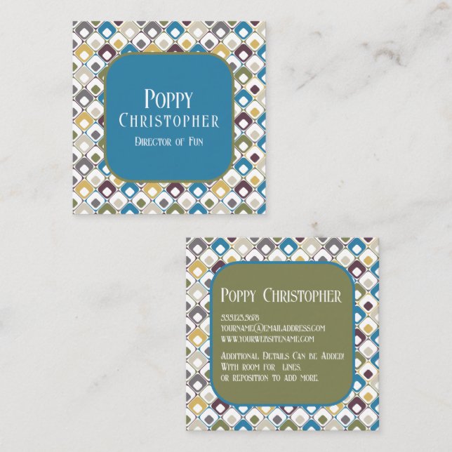 Farbiges modernes Retro-Muster 14.11 Quadratische Visitenkarte (Vorne/Hinten)