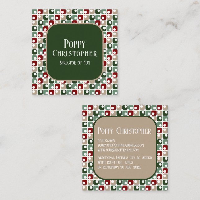 Farbiges modernes Retro-Muster 16.3 Quadratische Visitenkarte (Vorne/Hinten)