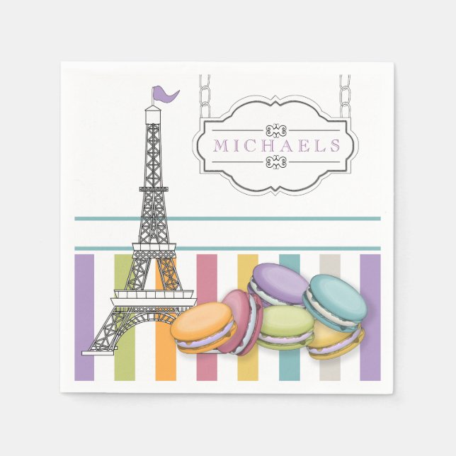 Farbiges Mongram für den Paris Macaron Eiffel Towe Serviette (Vorderseite)