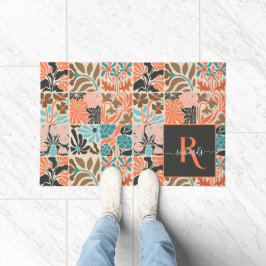 Farbiges Monogram Script Retro Blumenmuster Fußmatte