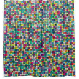 Farbiges Mosaik, geometrisches Quadrat-Muster Duschvorhang