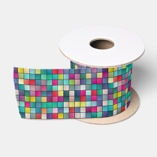 Farbiges Mosaik, geometrisches Quadrat-Muster Satinband