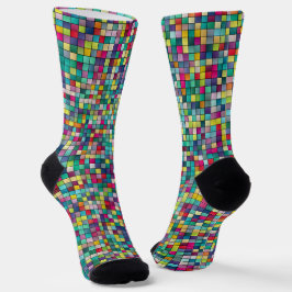 Farbiges Mosaik, geometrisches Quadrat-Muster Socken