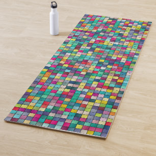 Farbiges Mosaik, geometrisches Quadrat-Muster Yogamatte