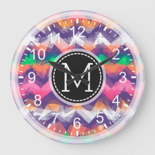 Farbiges Mosaik Modernes Monogramm #10 Große Wanduhr