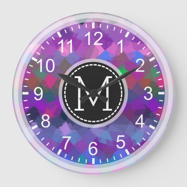 Farbiges Mosaik Modernes Monogramm #15 Große Wanduhr (Vorderseite)
