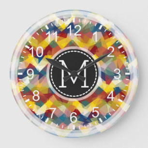 Farbiges Mosaik Modernes Monogramm #4 Große Wanduhr