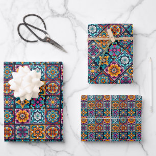 Farbiges Mosaikfliesen-Design mit Blume 16 Geschenkpapier Set
