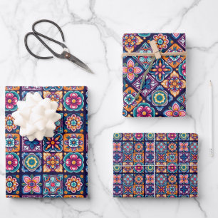 Farbiges Mosaikfliesen mit Blume 9 Geschenkpapier Set