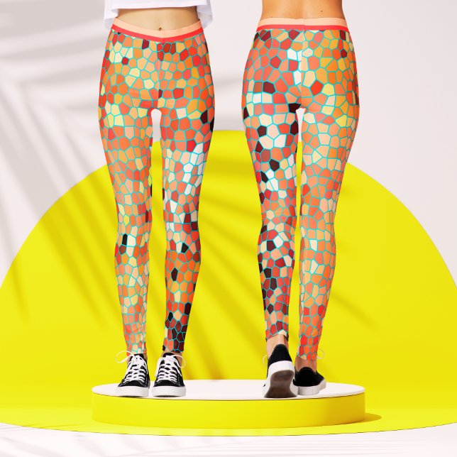 Farbiges Mosaikpfirsiche Abstrakt geometrisches Mu Leggings (Von Creator hochgeladen)