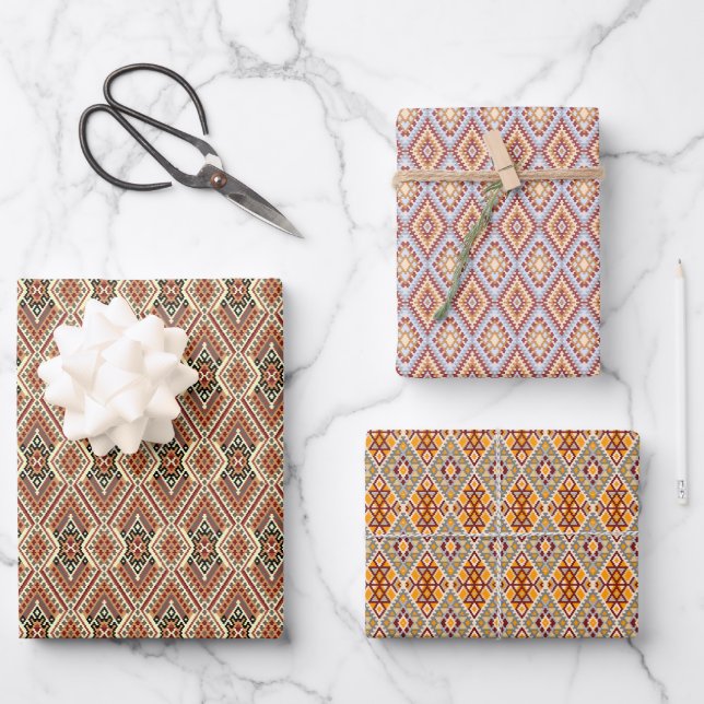 Farbiges Mosaikwrapping Paper, Flachblatt Set 3 Geschenkpapier Set (Vorderseite)