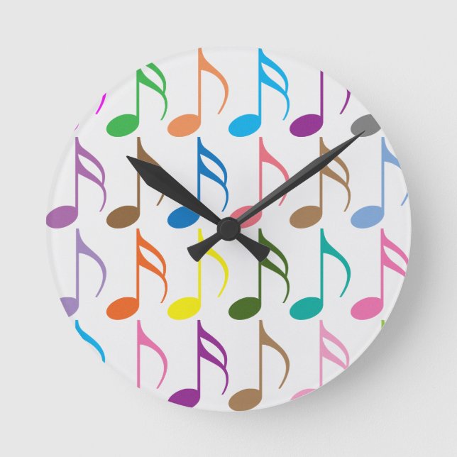 Farbiges musikalisches Notenmuster Runde Wanduhr (Vorderseite)