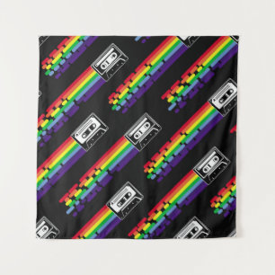 Farbiges Muster auf schwarzem Hintergrund. Kompakt Wandteppich