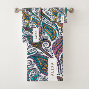 Farbiges Muster der ethnischen Blumenpaisley Badhandtuch Set