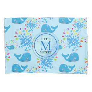 Farbiges Muster des Blauen Whales Monogramm Kissenbezug