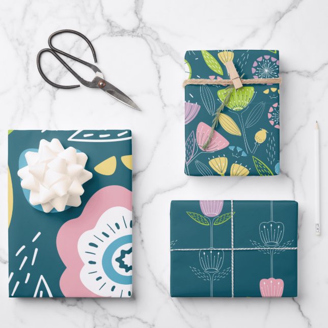 Farbiges Muster für Abstrakte Blume Geschenkpapier Set (Vorderseite)