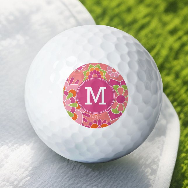 Farbiges Muster für die Blütenpracht Golfball (Personalized Golf Ball - colorful spring flowers with monogram)