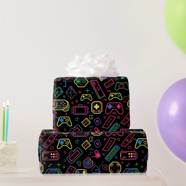 Farbiges Muster für Videospielcontroller Geschenkpapier (Partygeschenke)