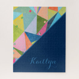 Farbiges Muster Mit Monogramm Blue Vorname Form Puzzle