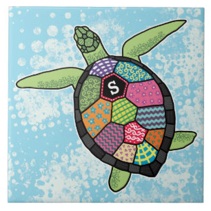 Farbiges Muster Monogram Sea Turtle Fliese