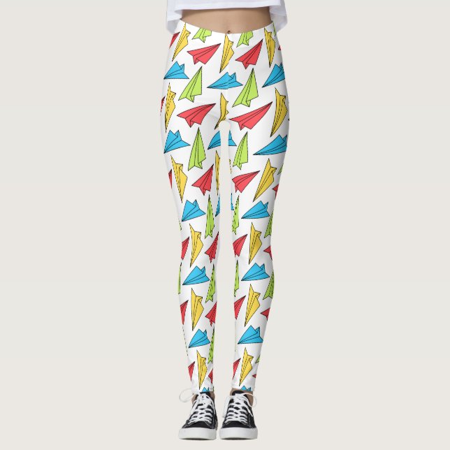 Farbiges Muster von Papierflugzeugen Leggings (Vorderseite)