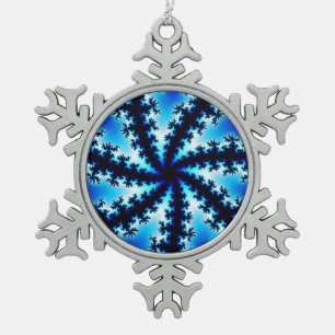 Farbiges Navy Blue und Weiß Fraktal Schneeflocken Zinn-Ornament