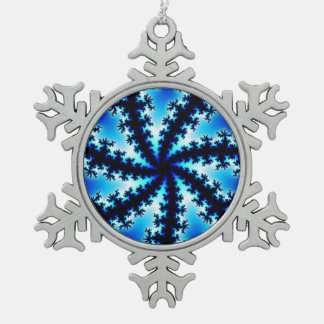 Farbiges Navy Blue und Weiß Fraktal Schneeflocken Zinn-Ornament