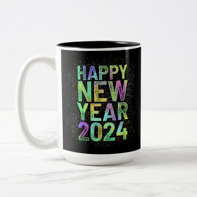 Farbiges neues Jahr 2024 Zweifarbige Tasse (Links)
