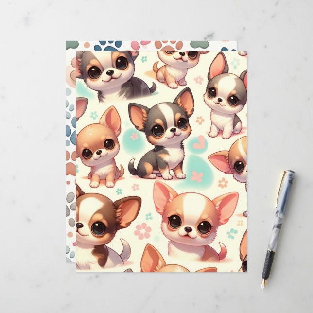 Farbiges Niedliches Chihuahua Dog Scrapbook (Vorderseite/Rückseite Beispiel)