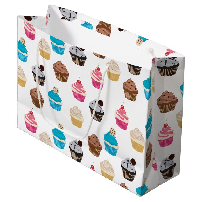 Farbiges Niedliches Cupcakes-Muster Große Geschenktüte (Vorderseite Schrägansicht)