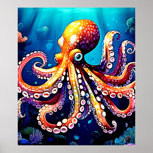 Farbiges Octopus View Design Poster (Vorne)