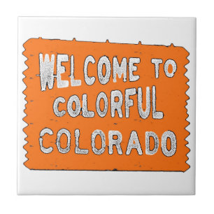 Farbiges orangefarbenes Begrüßungszeichen Fliese