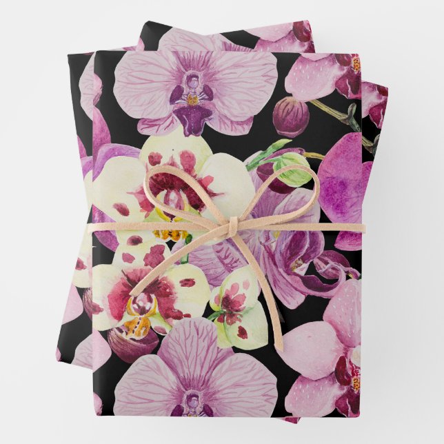Farbiges Orchid-Blume-Muster Geschenkpapier Set (Beispiel)