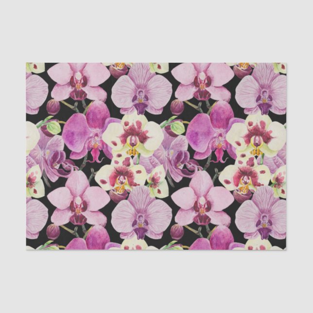 Farbiges Orchid-Blume-Muster Seidenpapier (Vorderseite)