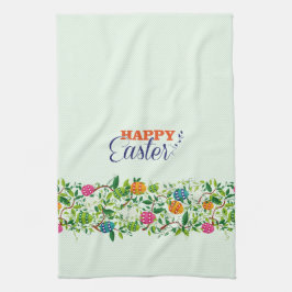 Farbiges Ostereier- und Blume-Muster Geschirrtuch