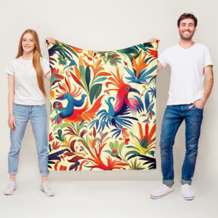 Farbiges Otomi-Vogelmuster Fleecedecke