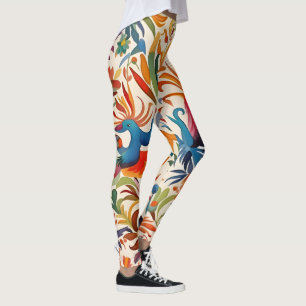 Farbiges Otomi-Vogelmuster Leggings