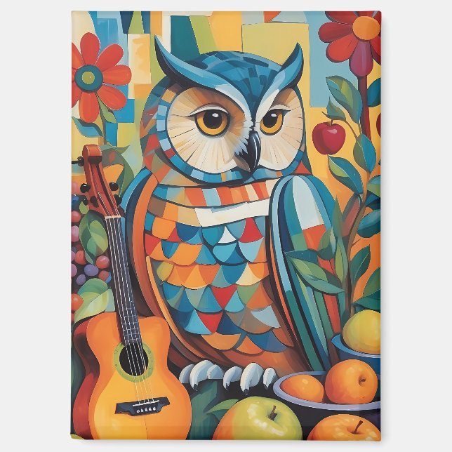 Farbiges Owl Still Life Portrait Magnet (Vorderseite)