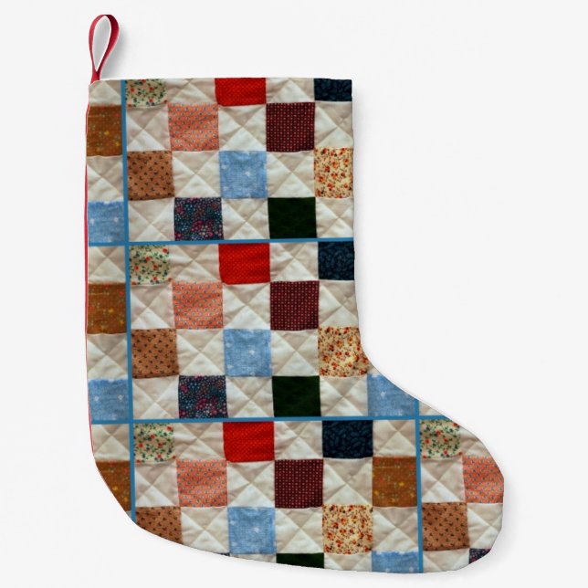Farbiges Patchwork-Muster Kleiner Weihnachtsstrumpf (Vorderseite)