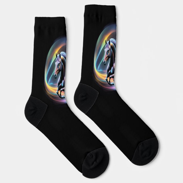 Farbiges Pferd auf schwarzem Hintergrund Socken (Rechts)