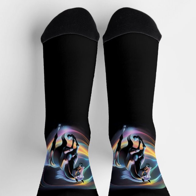 Farbiges Pferd auf schwarzem Hintergrund Socken (Oben)