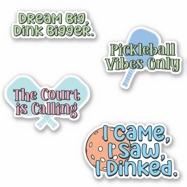Farbiges Pickleball Player Sticker Pack (Vorderseite)