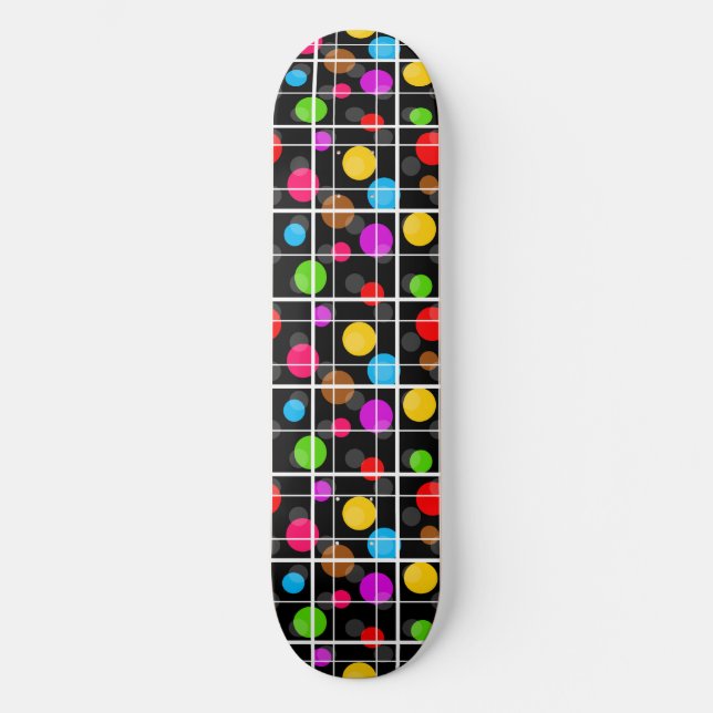 Farbiges Polka Dots Fenstermuster Skateboard (Vorderseite)