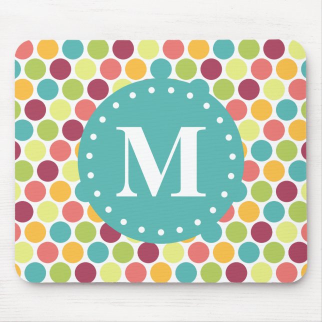 Farbiges Polka Dots Muster mit Monogramm Mousepad (Vorne)